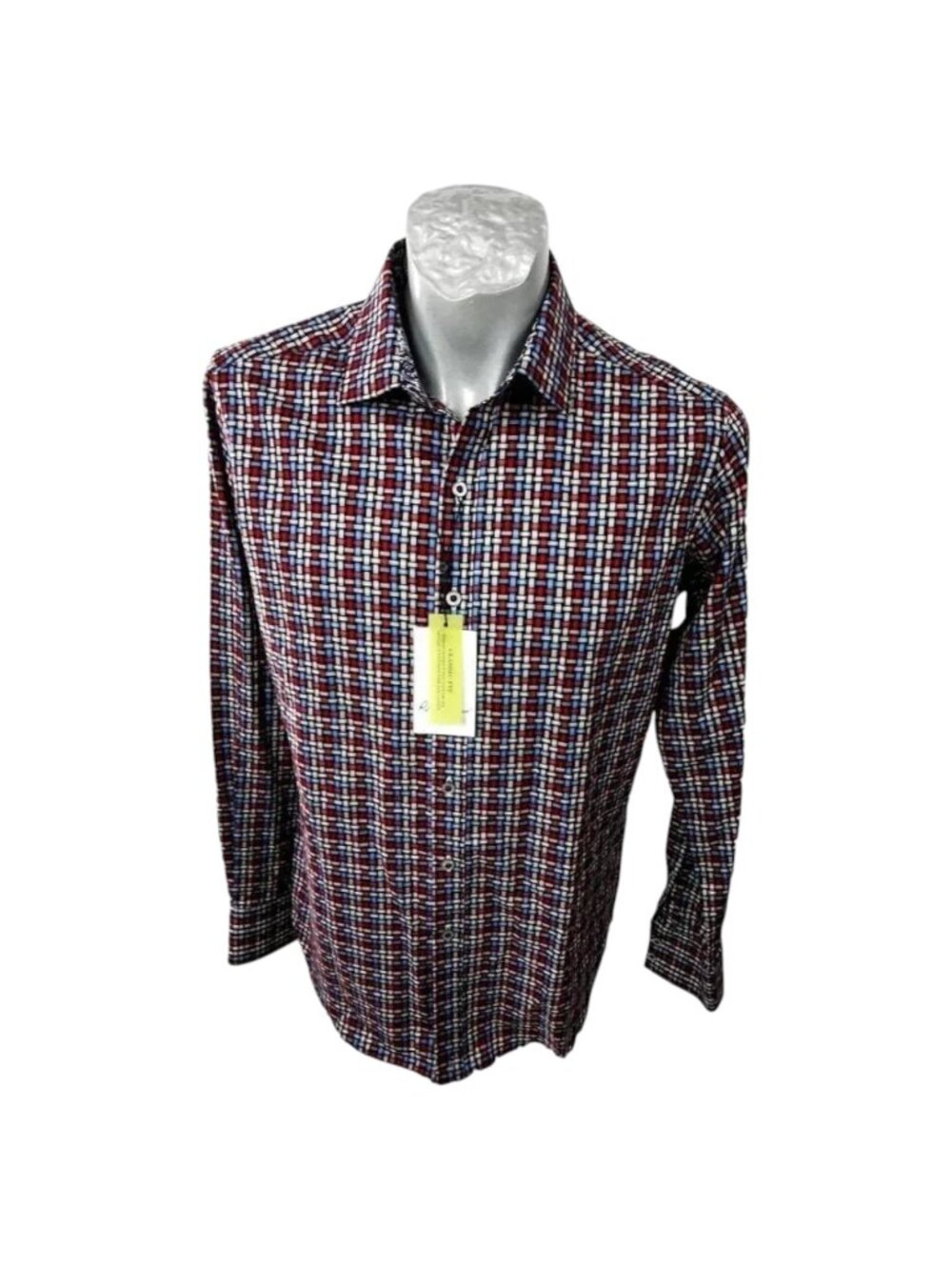 Robert  Graham Plaid Shirt Geometric Red‎ Blue White Size S Tags New